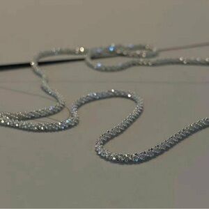 Minimalist chic dainty flashy flash silver sparkle chain necklace 22”